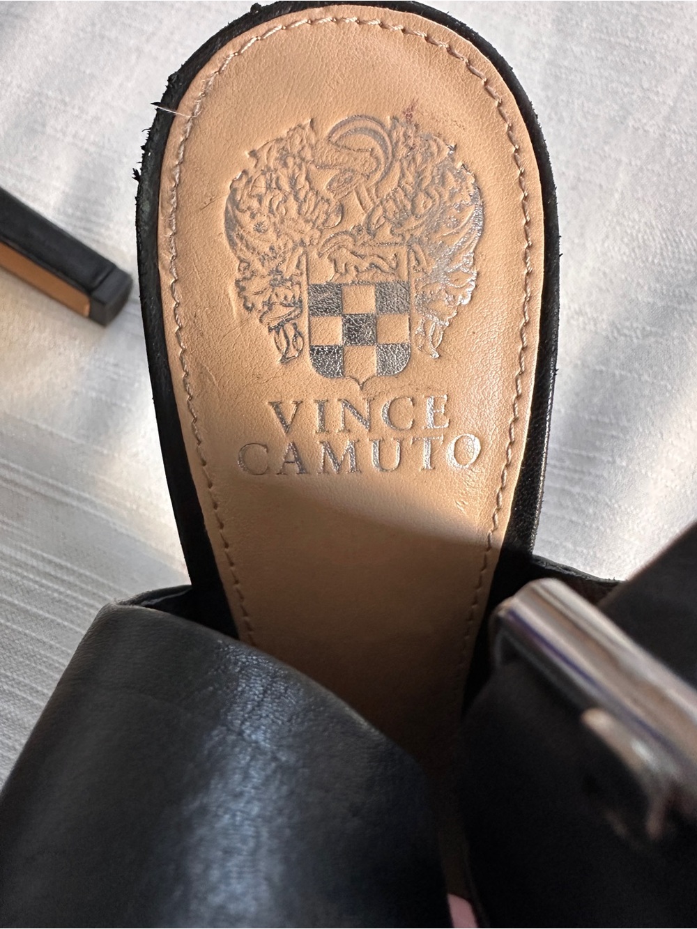 VINCE CAMUTO “Ledinla” Soft Black Leather Peep Toe Slingback Sandals | 8 - Picture 4 of 13